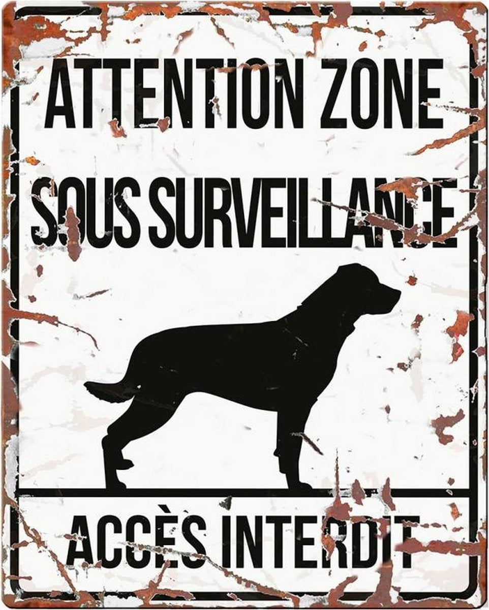 D&D Waakbord / Warning sign square rottweiler f Wit 20x25cm