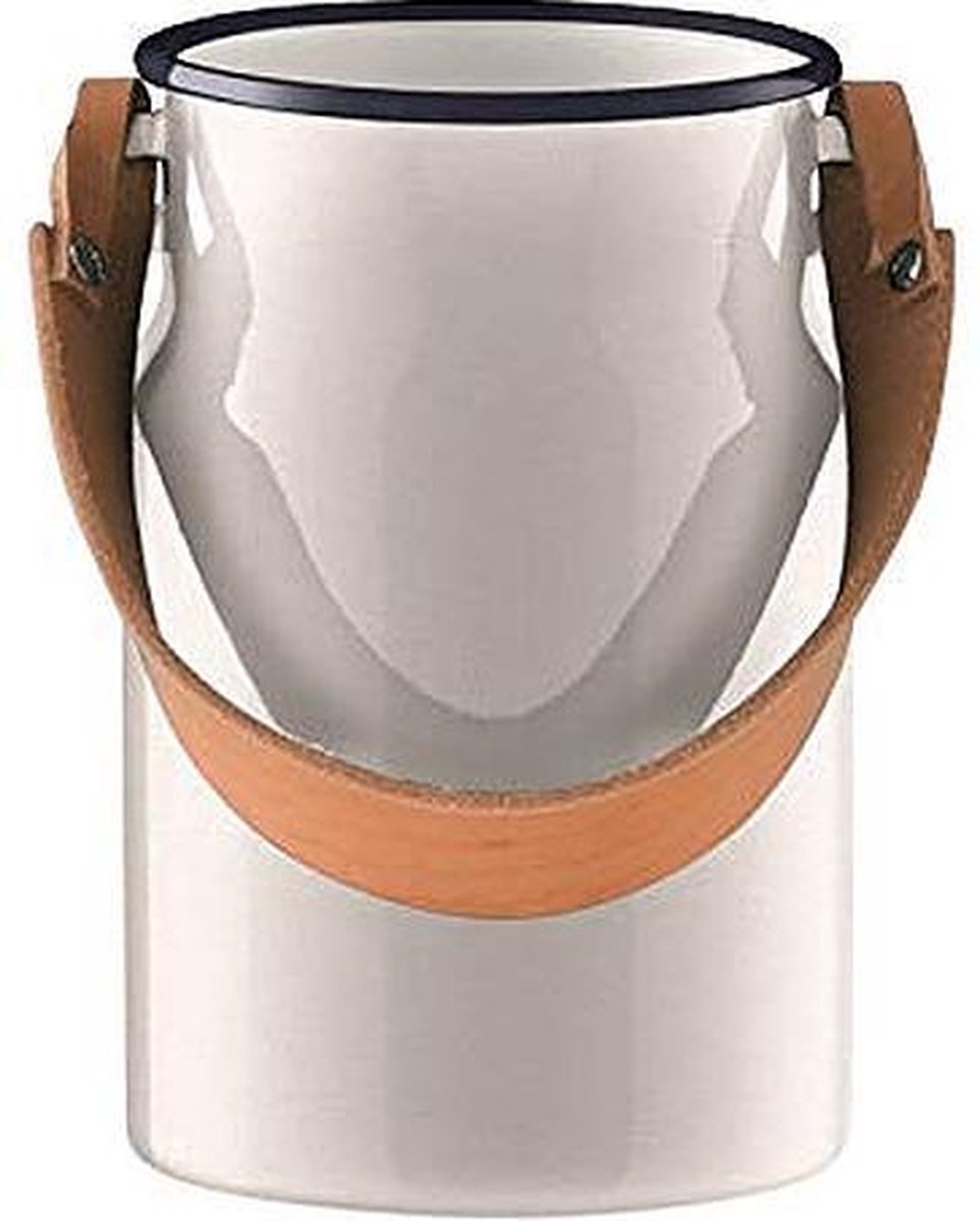 L.S.A. Utility Keukenhulphouder - Incl. Leren Handvat - Geëmailleerd Staal - Ø 13 x 29 cm - Wit