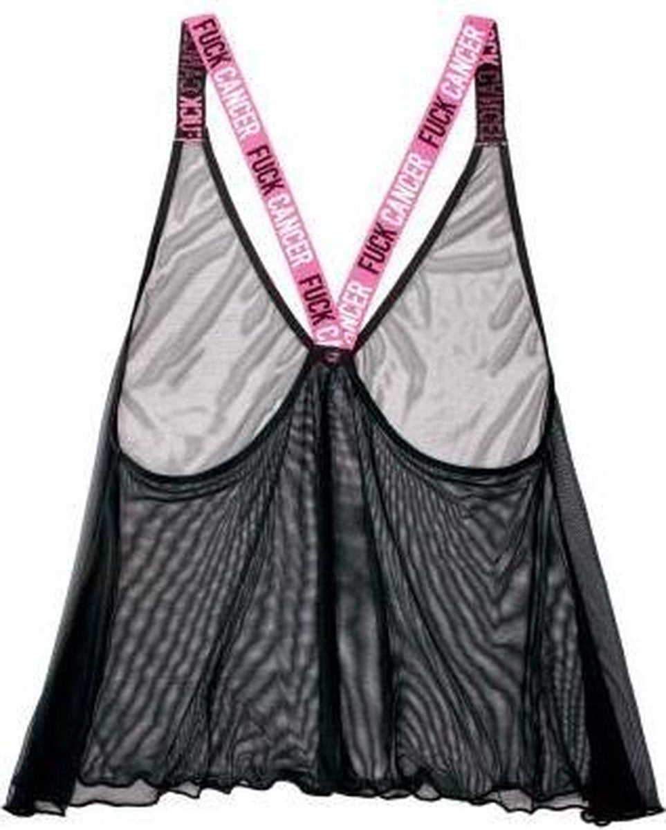 Transparante Tanktop Fuck Cancer - Dames Lingerie - M/L - Topjes - Zwart transparant - Discreet verpakt en bezorgd