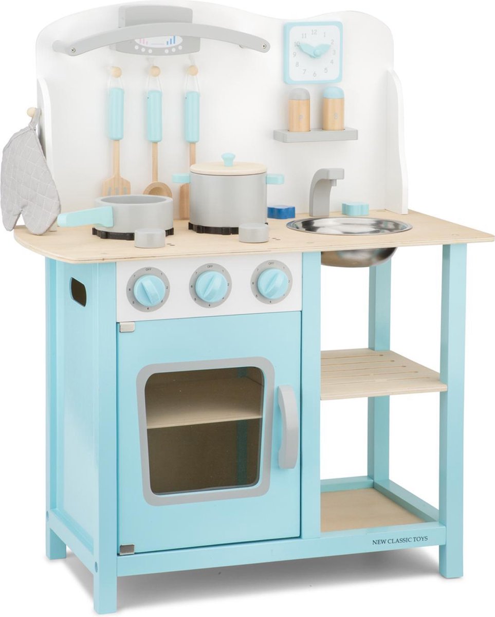 New Classic Toys Houten speelgoedkeuken Blauw Bon Appetit