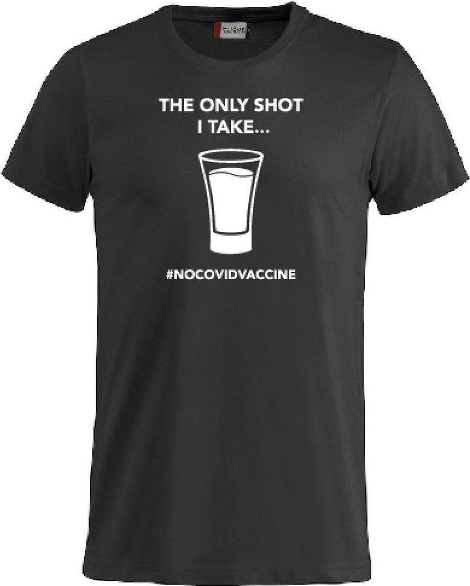 #nocovidvaccine - T-shirt met keuze opdruk Covid 19 vaccinatie  -  ronde hals – zwart - unisex - S