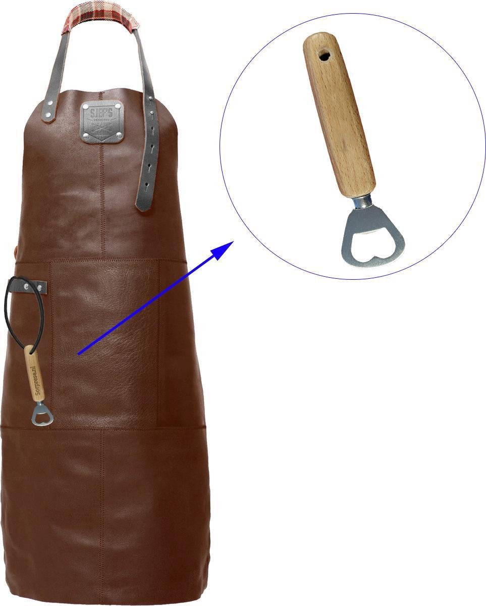 Sorprese Premium – bbq schort – bruin-zwart ruit – bbq schort mannen – 100% premium leder – inclusief flessenopener - bbq schort leer man
