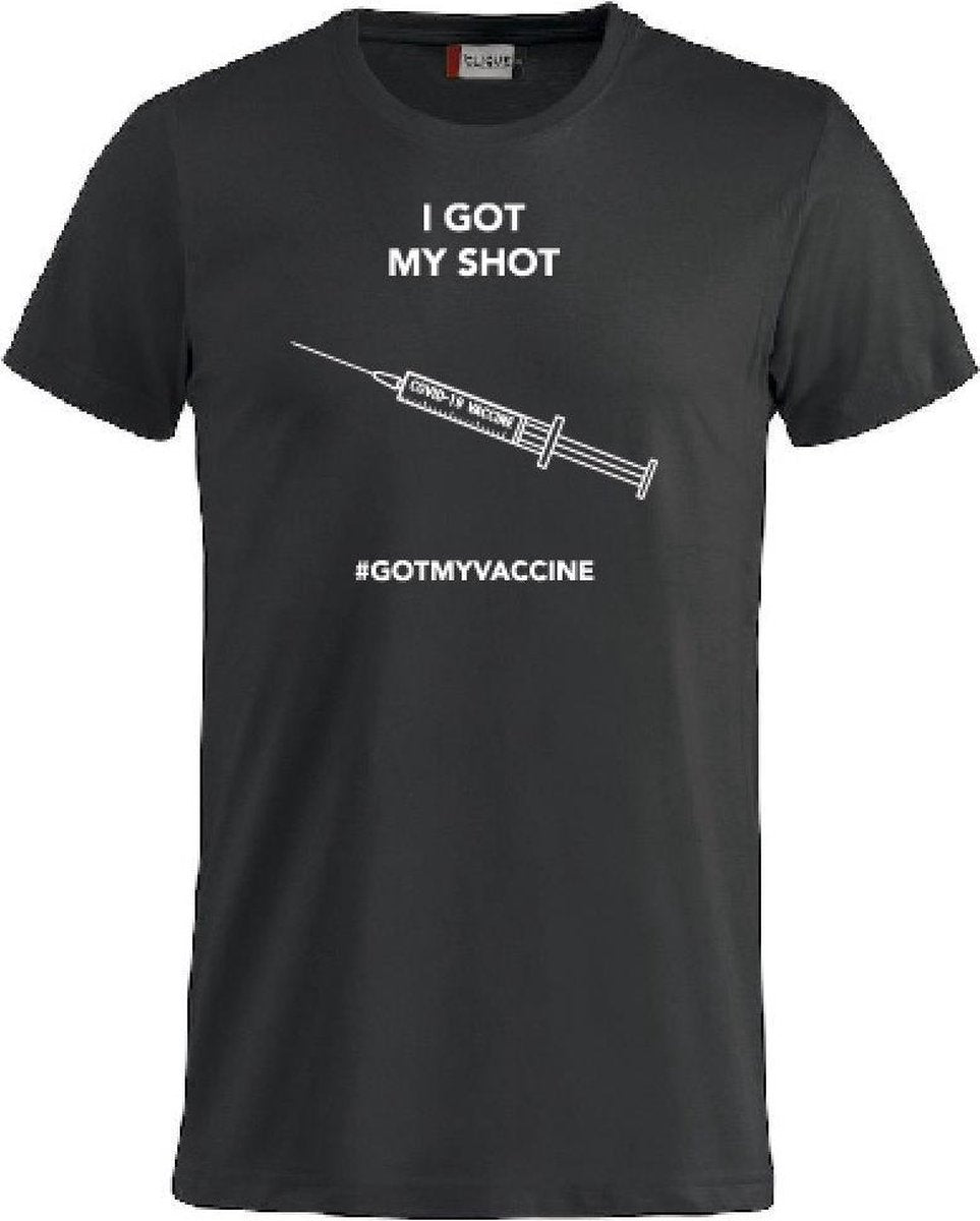 #gotmyvaccine T-shirt met opdruk Covid 19 vaccinatie keuze – ronde hals – zwart - unisex - M