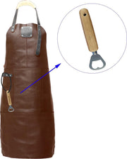 Sorprese Premium – bbq schort – bruin-zwart creme – bbq schort mannen – 100% premium leder – inclusief flessenopener - bbq schort leer man