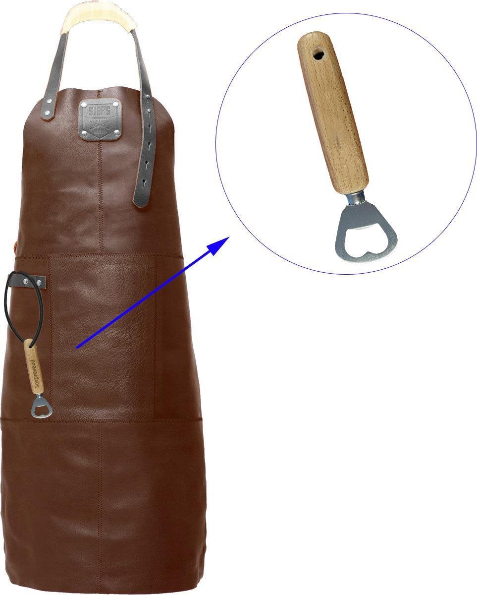Sorprese Premium – bbq schort – bruin-zwart creme – bbq schort mannen – 100% premium leder – inclusief flessenopener - bbq schort leer man