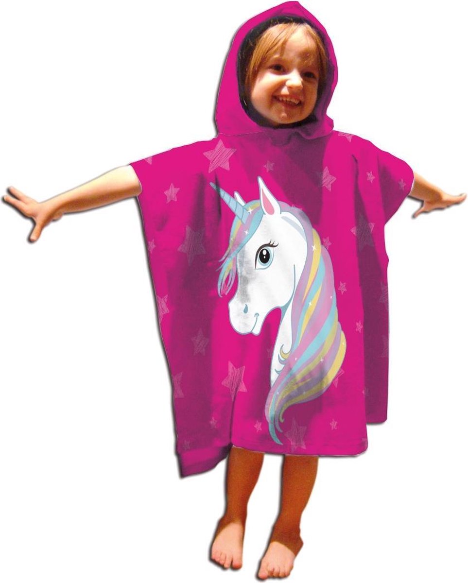 Unicorn Poncho Eenhoorn Junior 55 X 110 Cm Katoen Roze