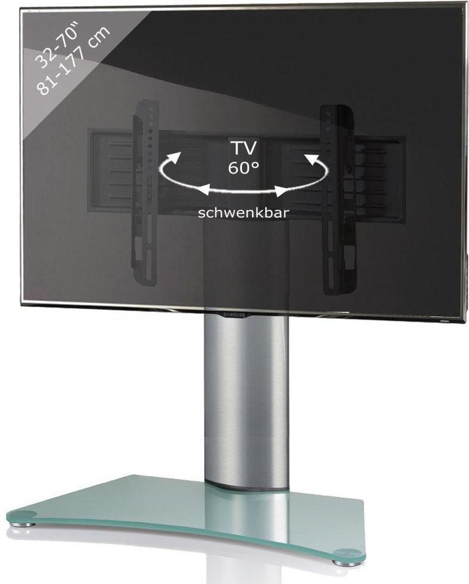TV standaard TV voet tafelmodel Windoxa MAXI zilver/matglas
