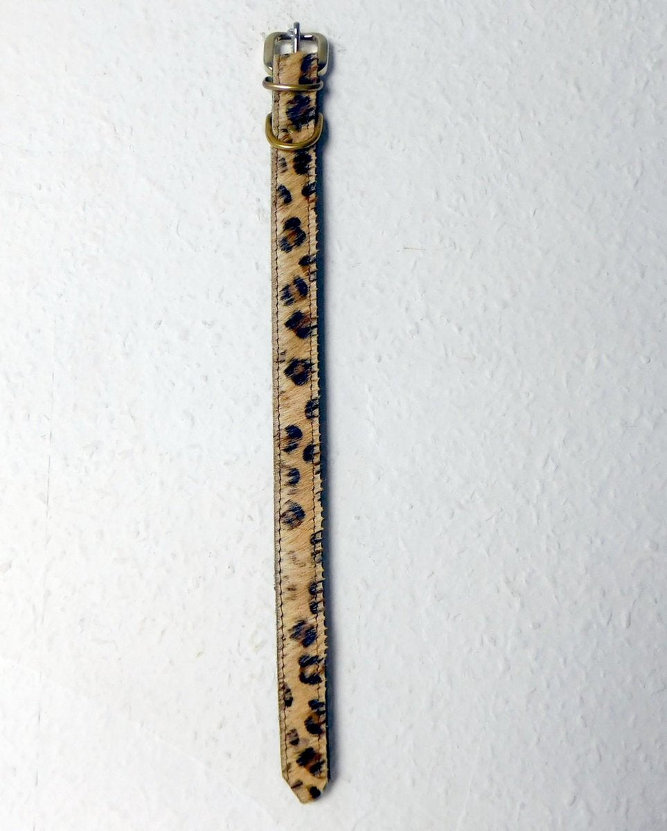 Stoere set  -van halsband en riem van echt leer - met bont