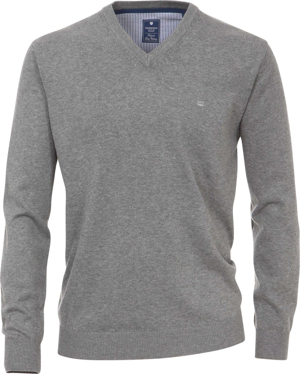 Redmond heren trui katoen - V-hals - grijs melange -  Maat: 6XL