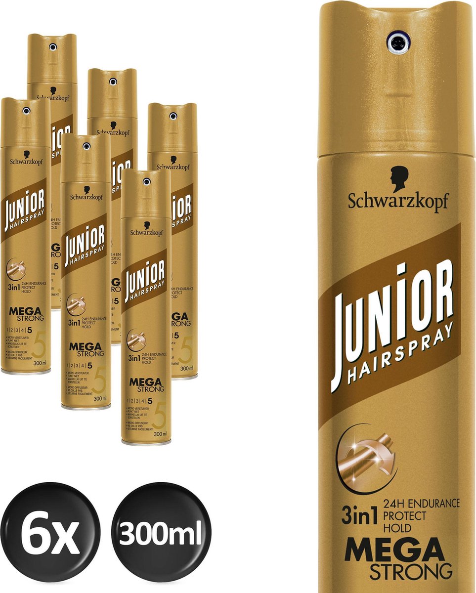 Schwarzkopf Junior Mega Strong Haarspray 300 ml - 6 stuks - Voordeelverpakking