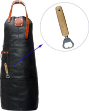 Sorprese Premium – bbq schort – zwart-cognac ruit – bbq schort mannen – 100% premium leder – inclusief flessenopener - bbq schort leer man