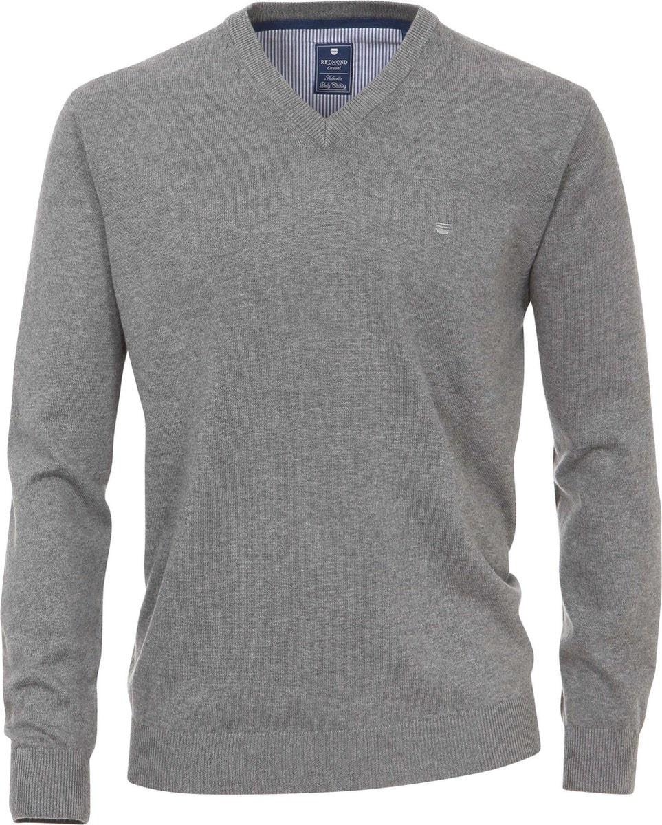 Redmond heren trui katoen - V-hals - grijs melange -  Maat XXXL