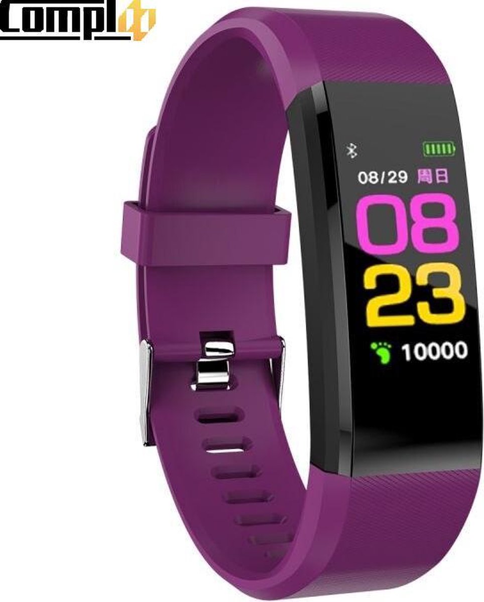 Compl8 - Stappenteller - Stappenteller horloge dames - Hartslagmeter - Bloeddrukmeter - Afstandmeter- Online Nederlandse handleiding- IOS & Android- Paars