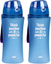 2x Sport Bidon drinkfles/waterfles Think Positive print blauw 480 Ml van Kunststof