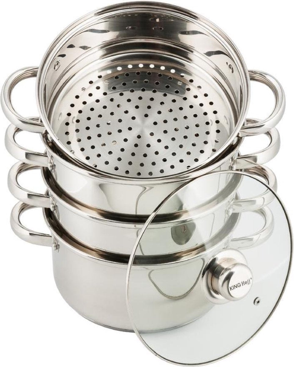 Stoompan - Rijst- en Groentestomer 5-Delig - Ø 24 cm - Roestvrijstaal Met Glasdeksel - FIRENZE