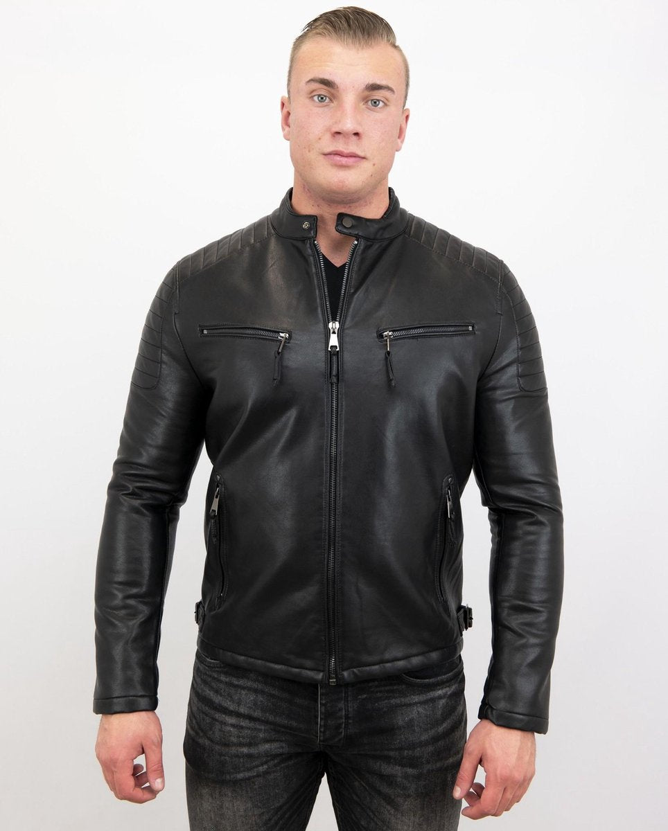 Enos Imitatie leren jas heren - Biker Jack - Zwart - Maten: XL