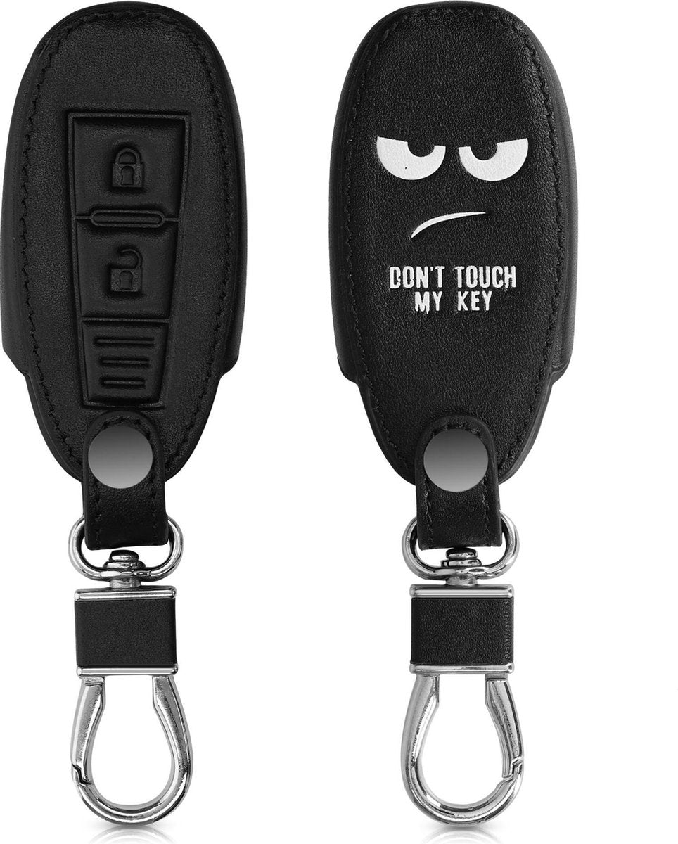 kwmobile autosleutelhoes voor Suzuki Sport 2-knops autosleutel Keyless Go - Hoesje van imitatieleer in wit / zwart - Don't Touch My Key design