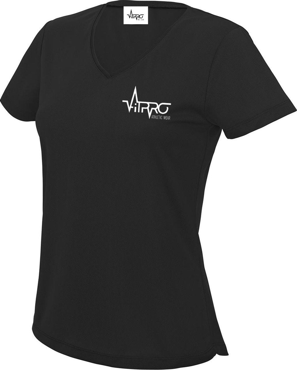 FitProWear Sportshirt V-hals Dames -Zwart - Maat M - Sportshirt - T-Shirt - Sportkleding - Sportshirt korte mouwen - Sportshirt Polyester - Dames Shirt - Shirt met V-Hals - Fitness shirt - Dames Sportshirt