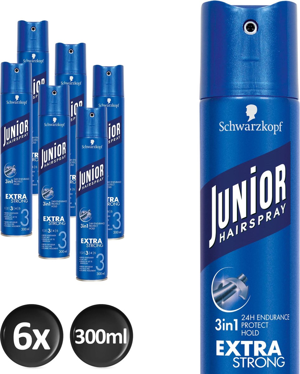 Schwarzkopf Junior Extra Strong Haarspray 300 ml - 6 stuks - Voordeelverpakking