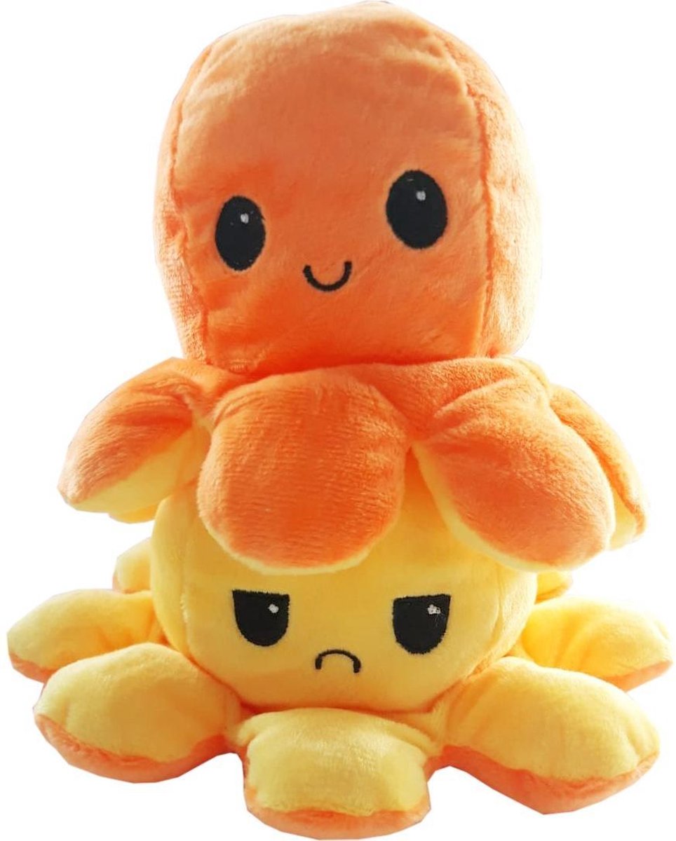 Octopus Knuffel - Kawaii Octopus - Octopus knuffel mood - 15CM Octopus Omkeerbaar Oranje / Geel - Blij / boos - Schattig