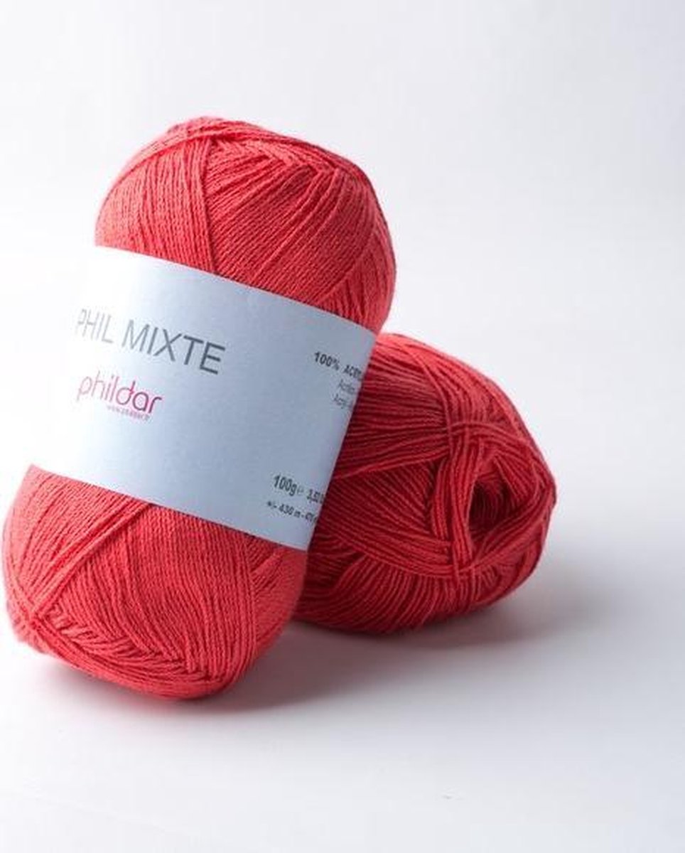 Phildar Phil Mixte Coquelicot LOT 100. PAK MET 5 BOLLEN a 100 GRAM.