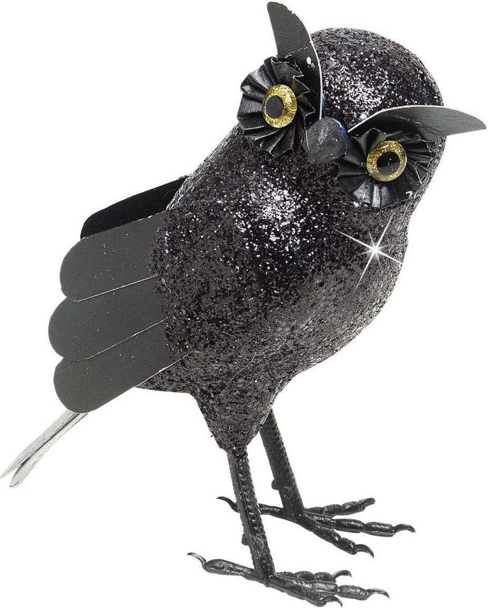 Zwarte uil met glitters - Feestdecoratievoorwerp