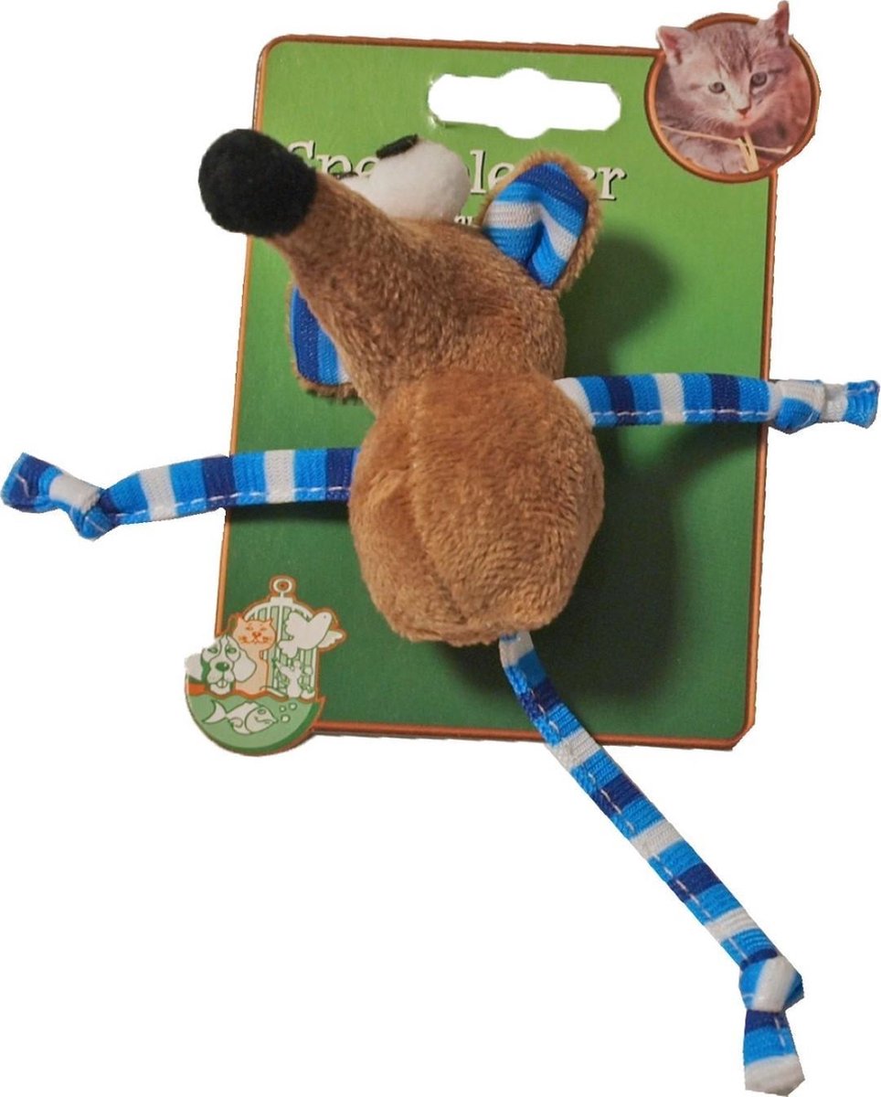 Kattenspeelgoed pluche rammel rat blauw/paars assorti