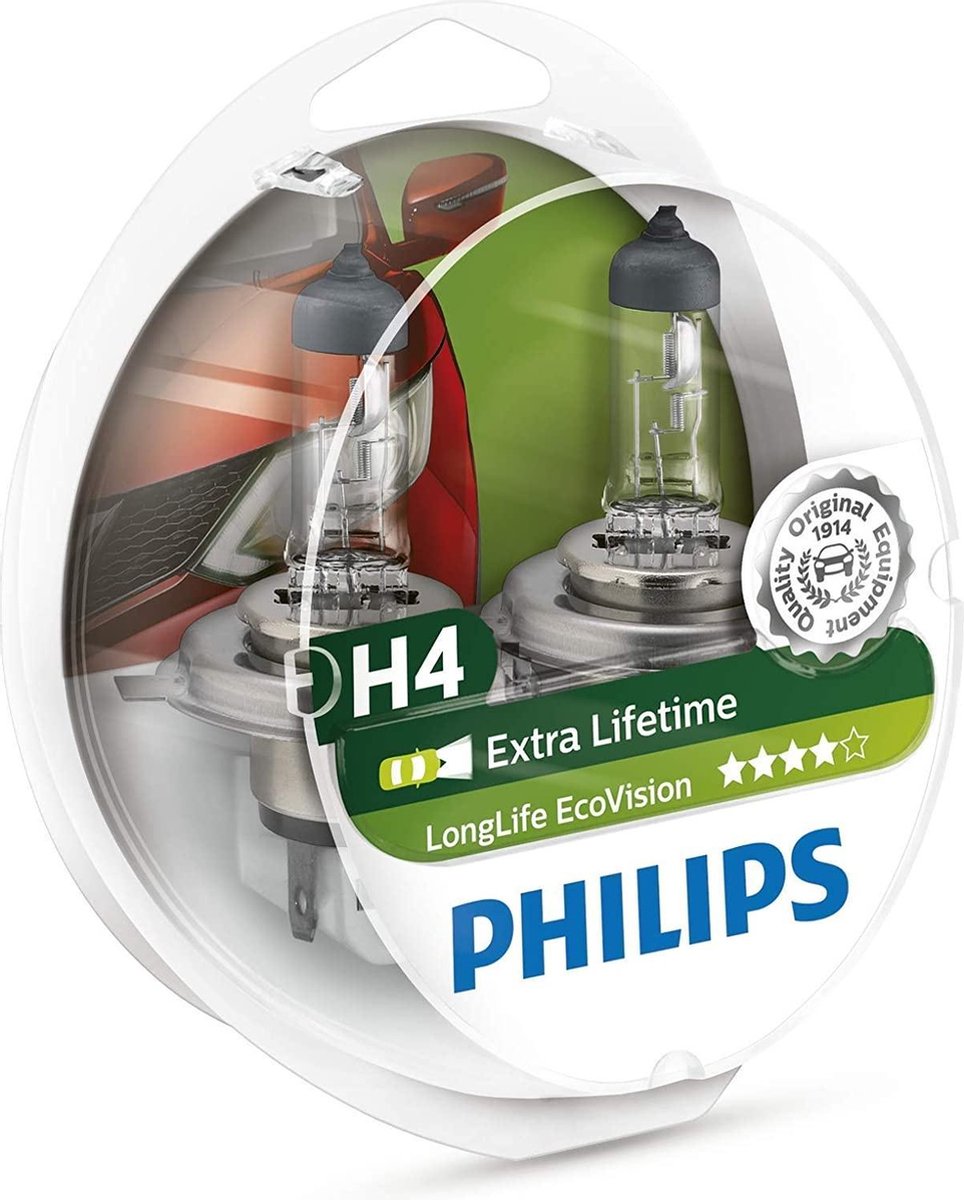 Philips LongLife EcoVision - Auto Koplampenset H4 - 12V - 2 Stuks