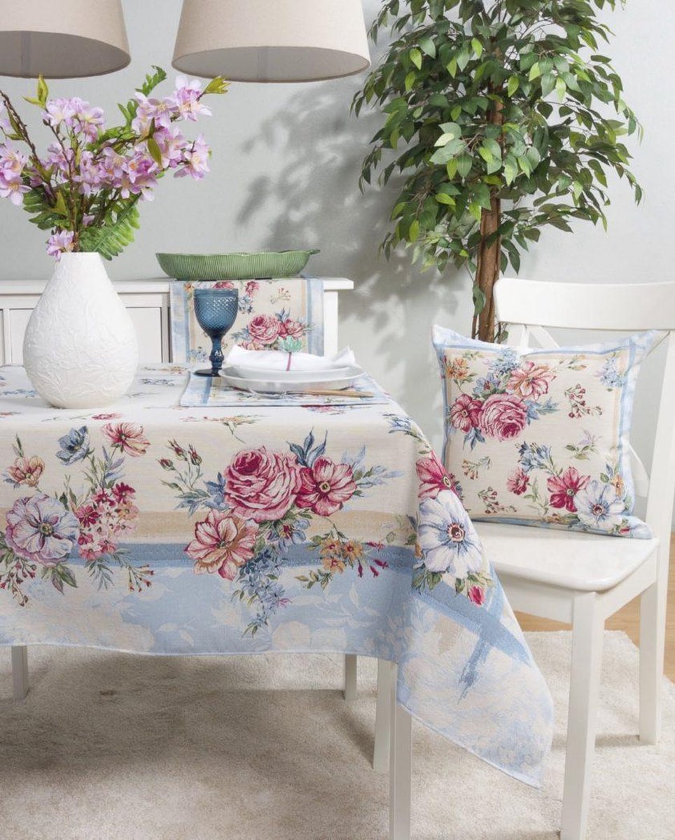 Tafelloper - luxe gobelin - Peonia - Pioenroos - Loper 140 cm