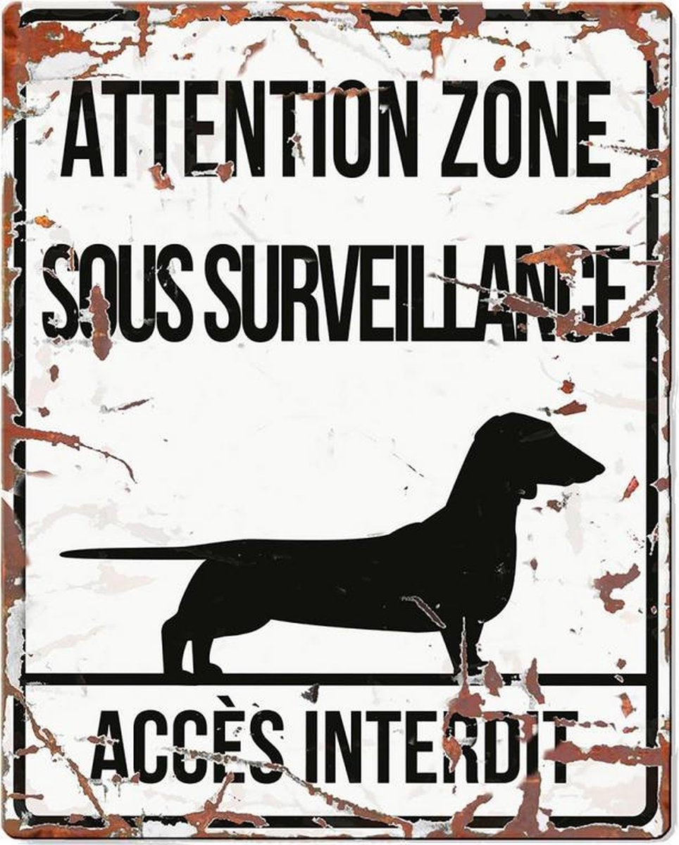 D&D Waakbord / Warning sign square dachshund f Wit 20x25cm