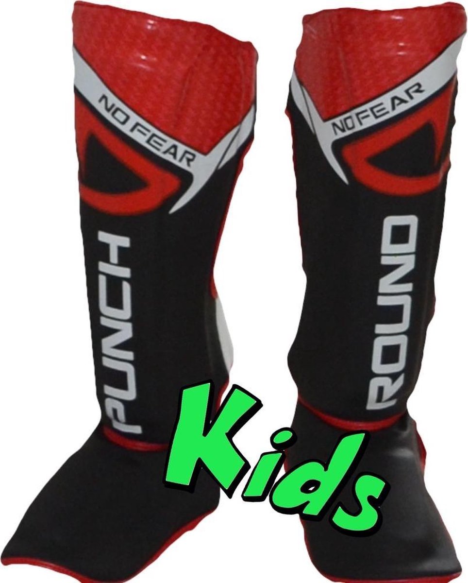 Punch Round Kids NoFear Kickboks Scheenbeschermers Zwart Rood Kies uw maat: Kids - 6 Jaar