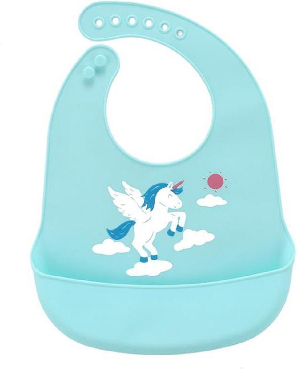 MINIIYOU® Slab | Siliconen Slabber  verstelbaar  met opvangbak - Unicorn met vleugels blauw |  BPA - Vrij | Waterproof - Waterdichte slabbetjes | Baby en Peuter Slabbetje