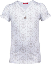 Exclusief Luxueus Kinder nachtkleding Luxe mooie zacht beige Girly Pyjama Top van Hanssop met verfijnde rand details en een stylish bijpassend strikje