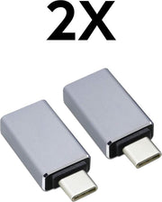 USB-C naar USB 3.0 Adapter - USB-C Hub - USB Stick - Macbook Pro - Macbook Air - Donker Grijs - 2 pack
