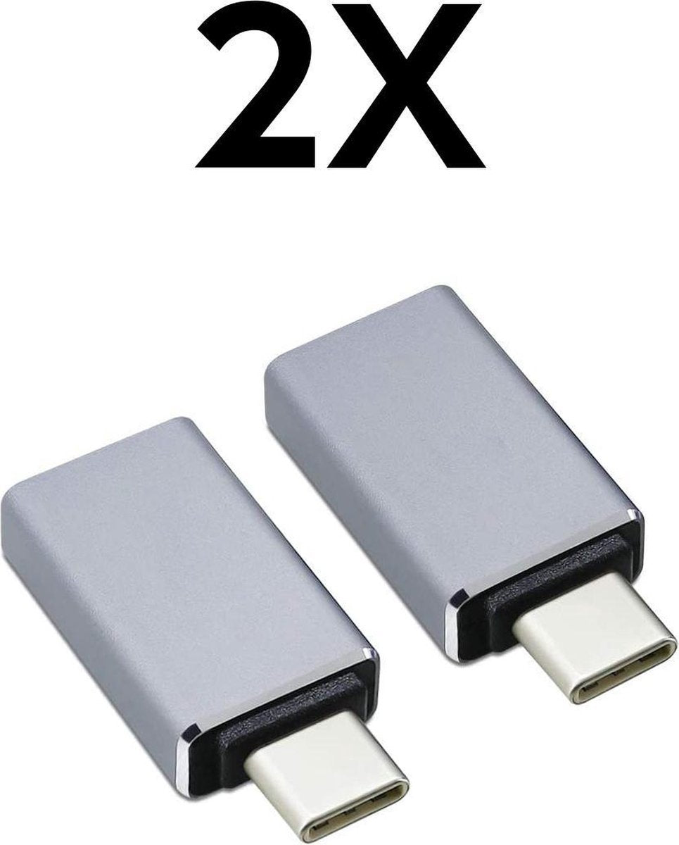 USB-C naar USB 3.0 Adapter - USB-C Hub - USB Stick - Macbook Pro - Macbook Air - Donker Grijs - 2 pack