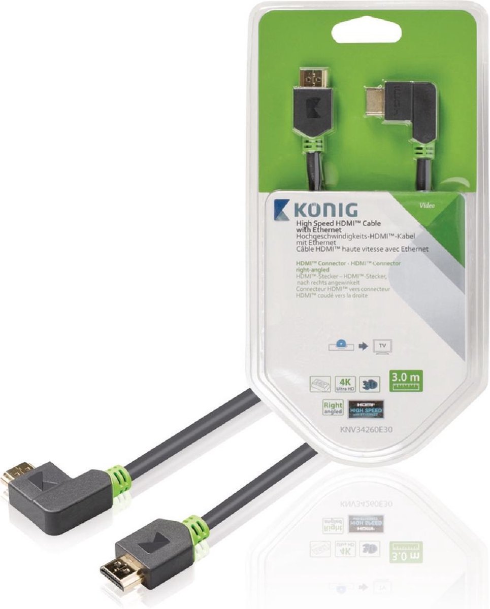 High Speed HDMI kabel met Ethernet HDMI connector - HDMI connector rechts gehoekt 3