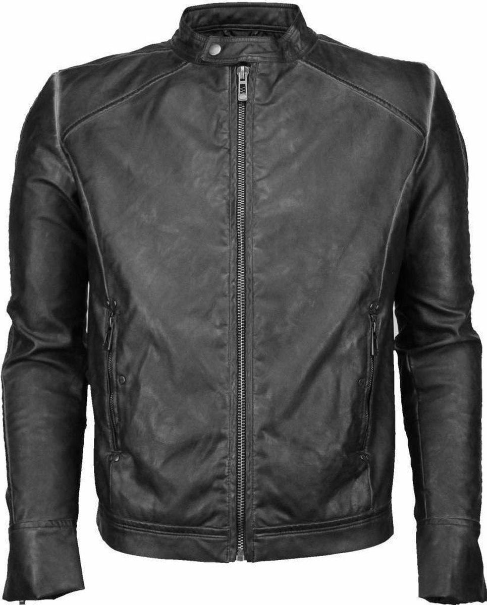 Yole Imitatie Leren Jas - Kunstleer Heren Jack - Street Wear - Grijs/Zwart - M