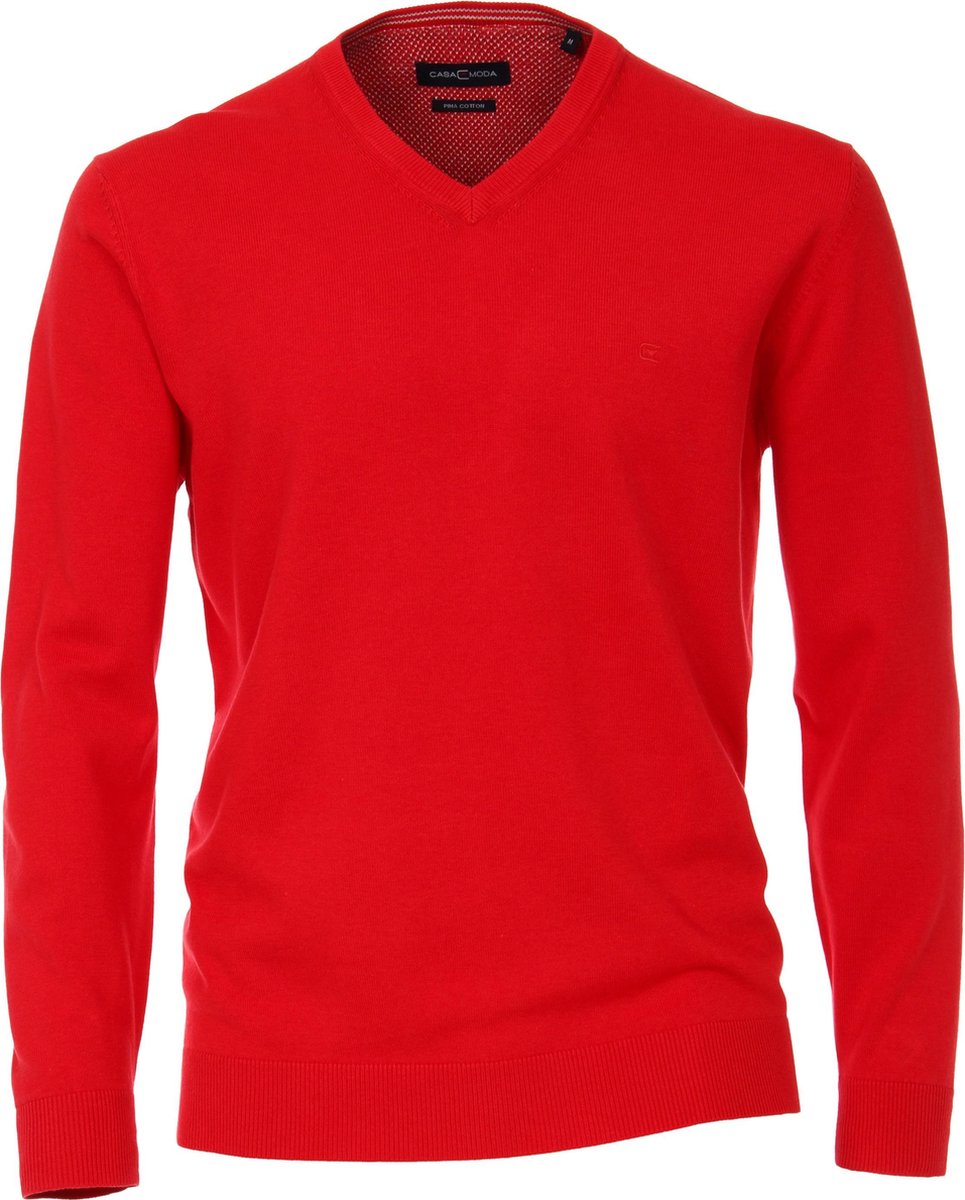 Casa Moda heren trui katoen V-hals - rood -  Maat: 5XL
