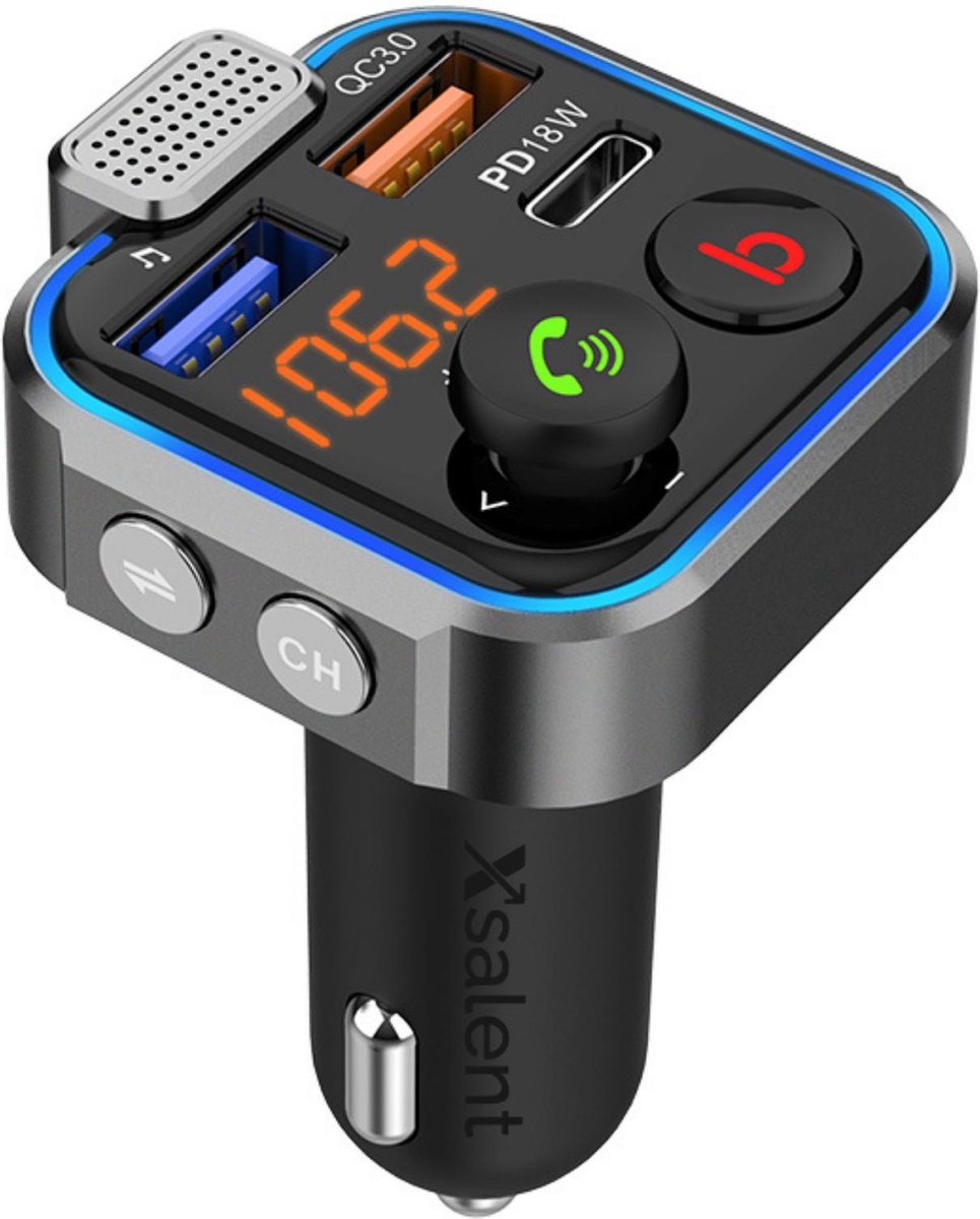 Bluetooth FM Transmitter - Autolader - Bluetooth Carkit - Handsfree - USB C - Bluetooth 5.0 en USB 3.0 Quick Charge - Handsfree Bellen -  Extra Grote Microfoon - Extra bass - Telefoon Opladen - Spraakbediening