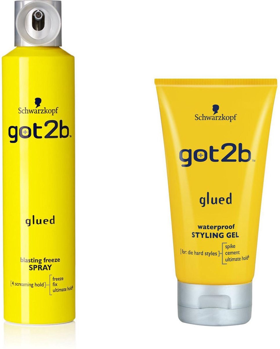 [Combo]  Schwarzkopf got2b glued waterproof gel & got2B GLUED EXTREME FREEZE HAARSPRAY/ ook voor pruiken