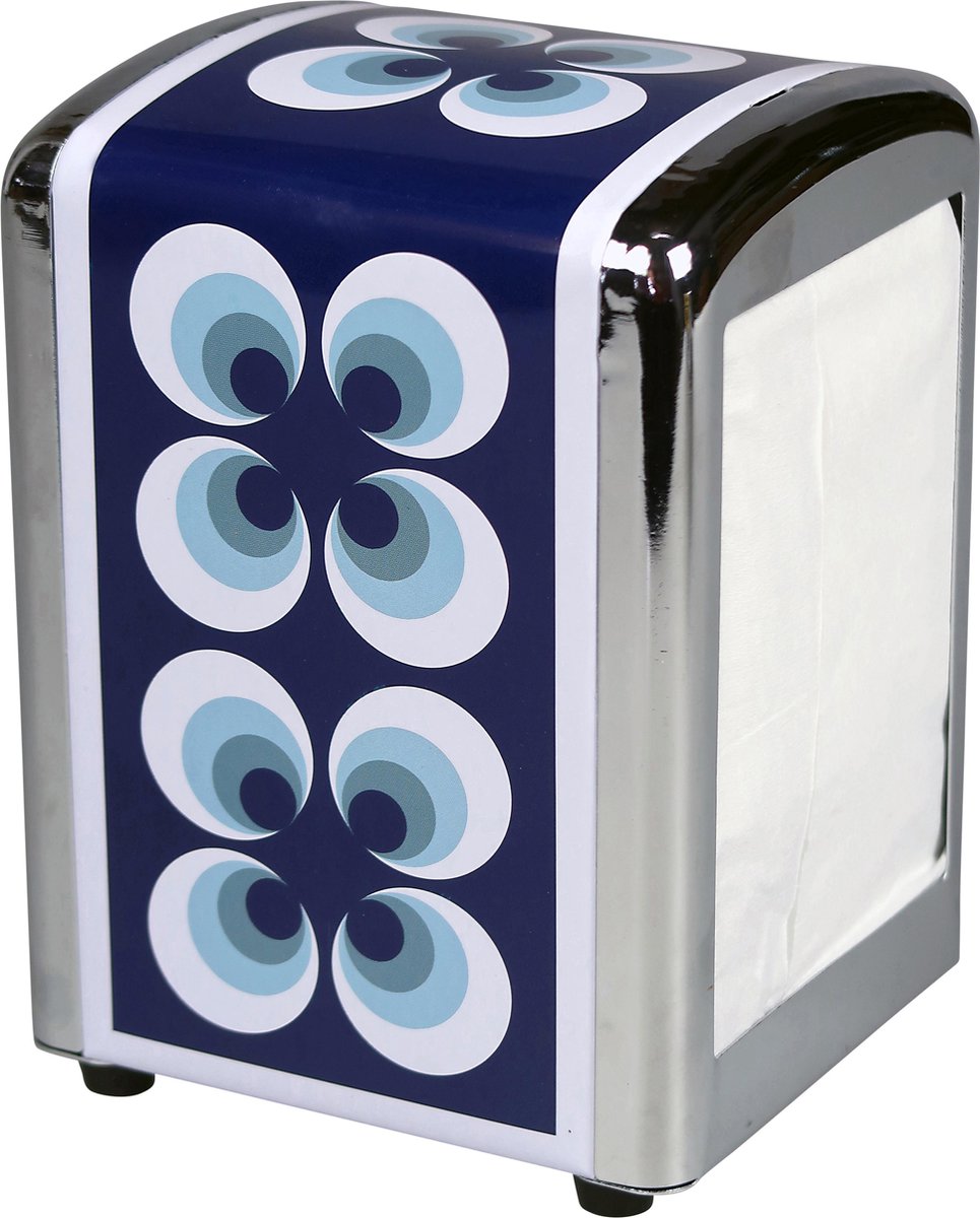 Cabanaz Servethouder 14 Cm Staal/chroom Blauw/wit