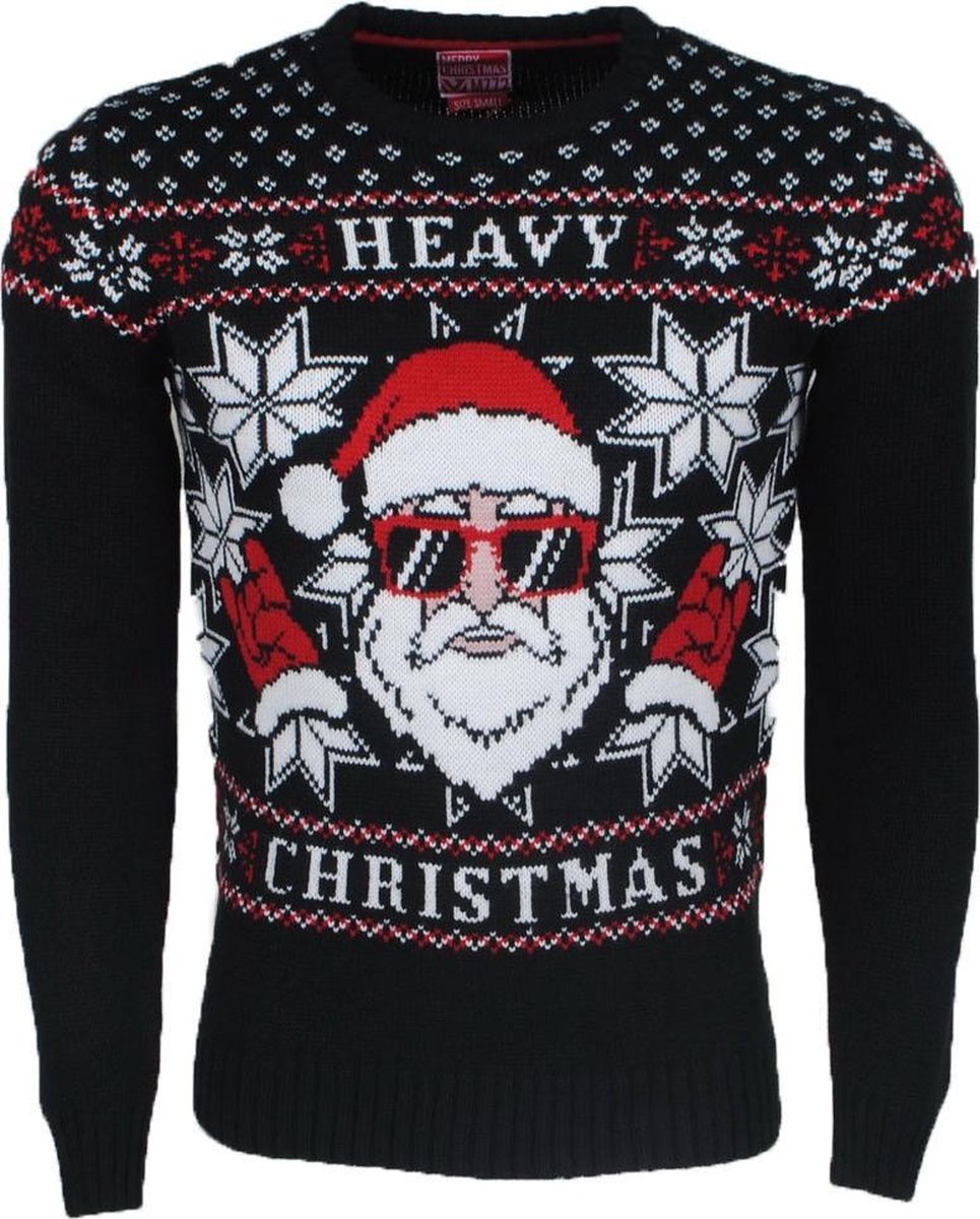 Unisex Kersttrui - Fijn Gebreid - Senoël - Heavy Christmas - Zwart