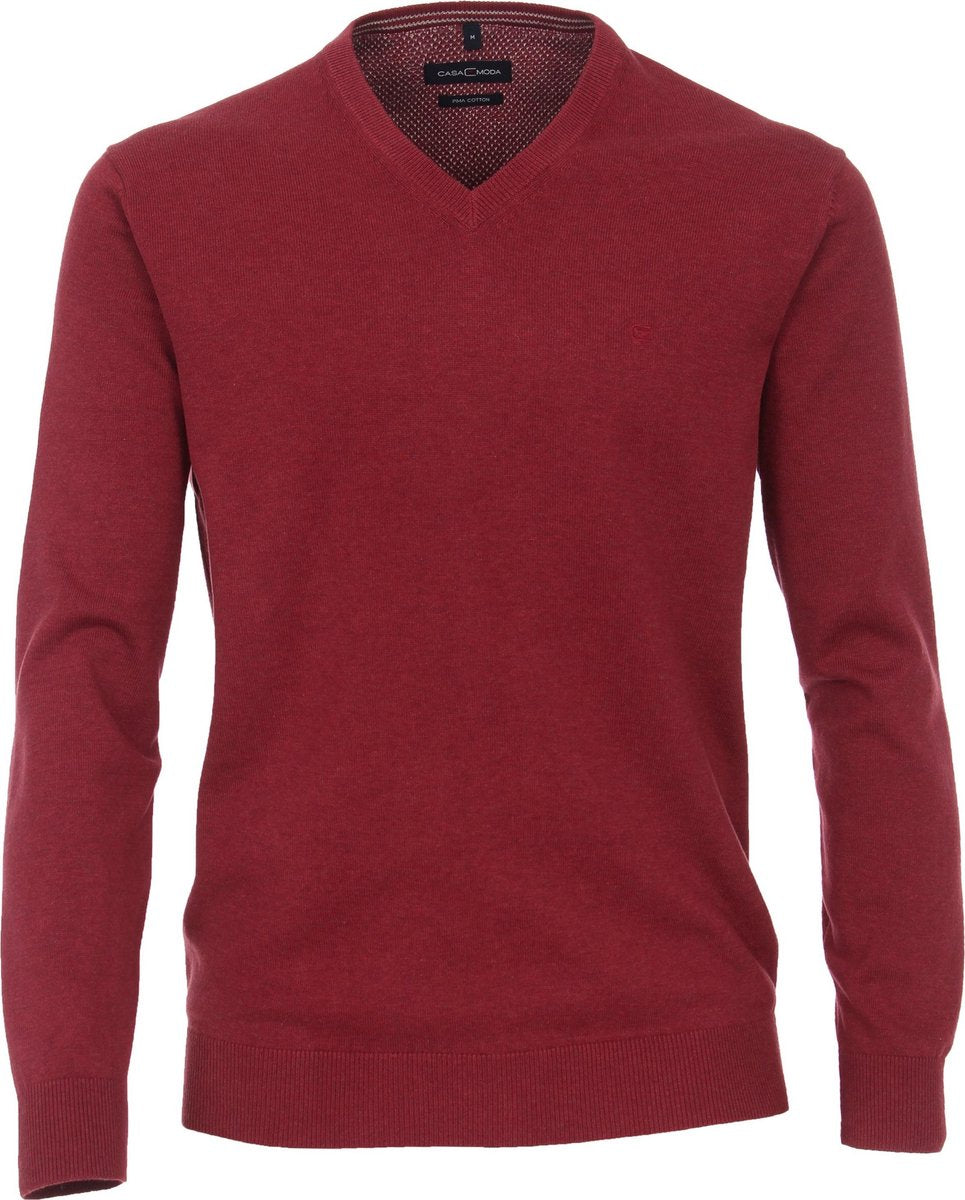 Casa Moda heren trui katoen - V-hals - donkerrood -  Maat: 6XL