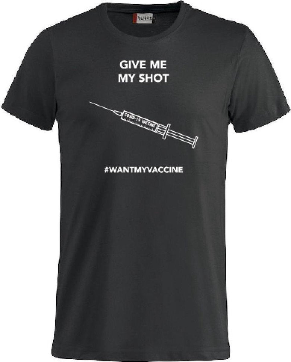 #wantmyvaccine T-shirt met opdruk Covid 19 vaccinatie keuze – ronde hals – zwart - unisex - L