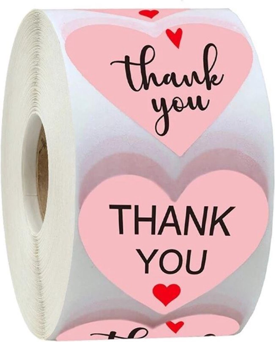 500 stickers op rol hart roze Thank You 2