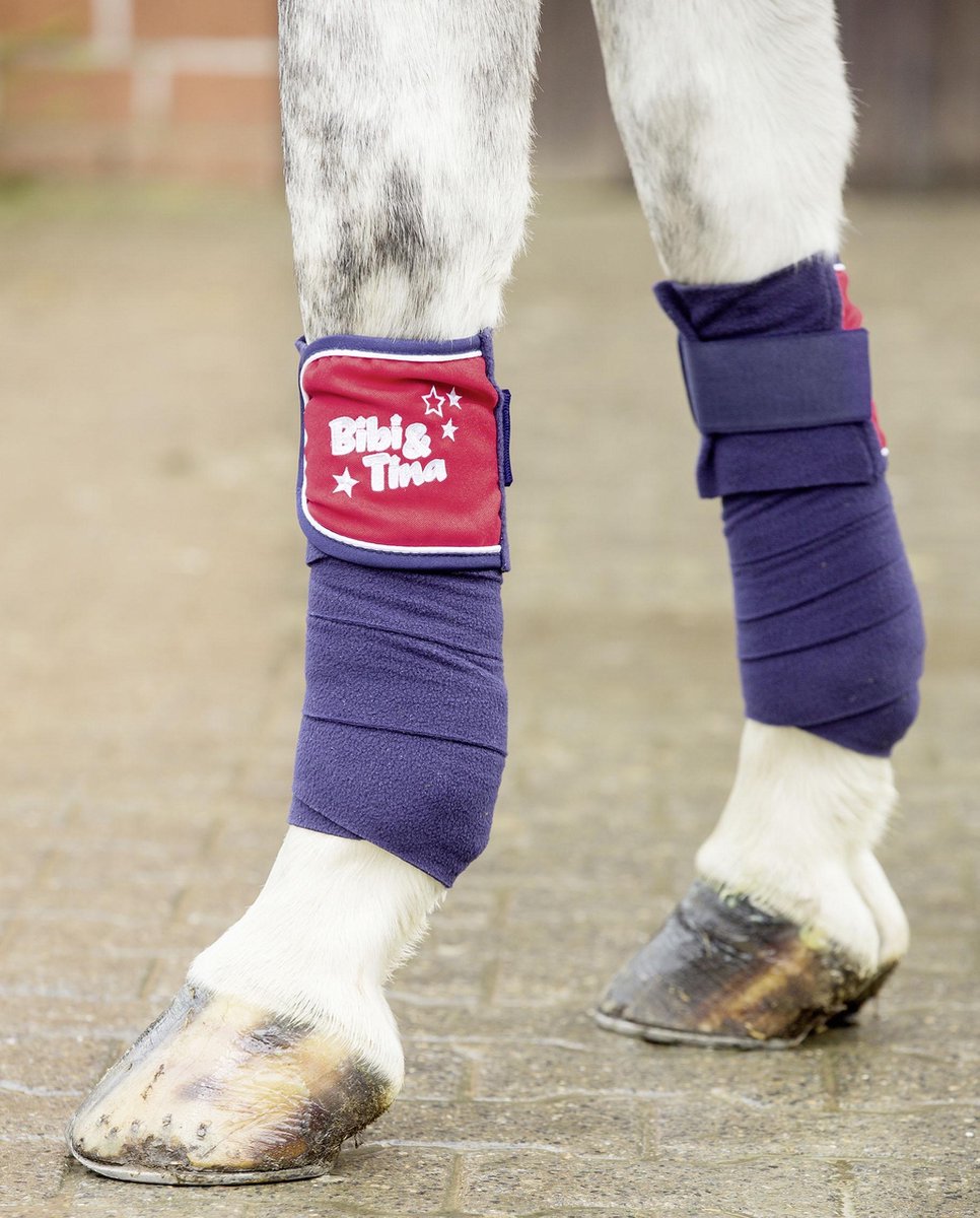 Fleecebandages -Bibi&Tina- Set van 4 donkerblauw/rood 300 cm
