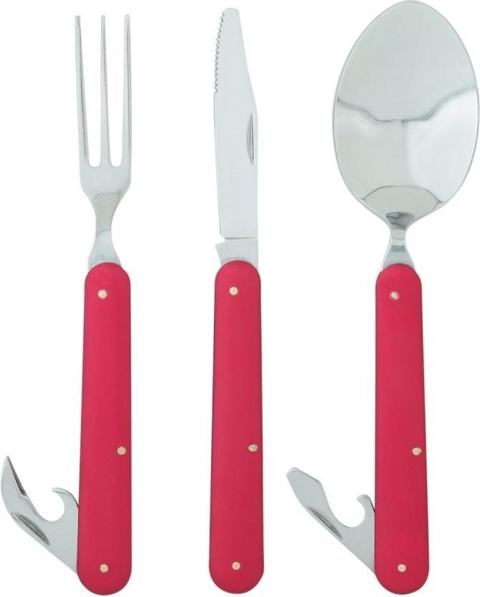 Ferrino Bestekset Cutlery Clip 15 Cm Zilver/rood 3-delig