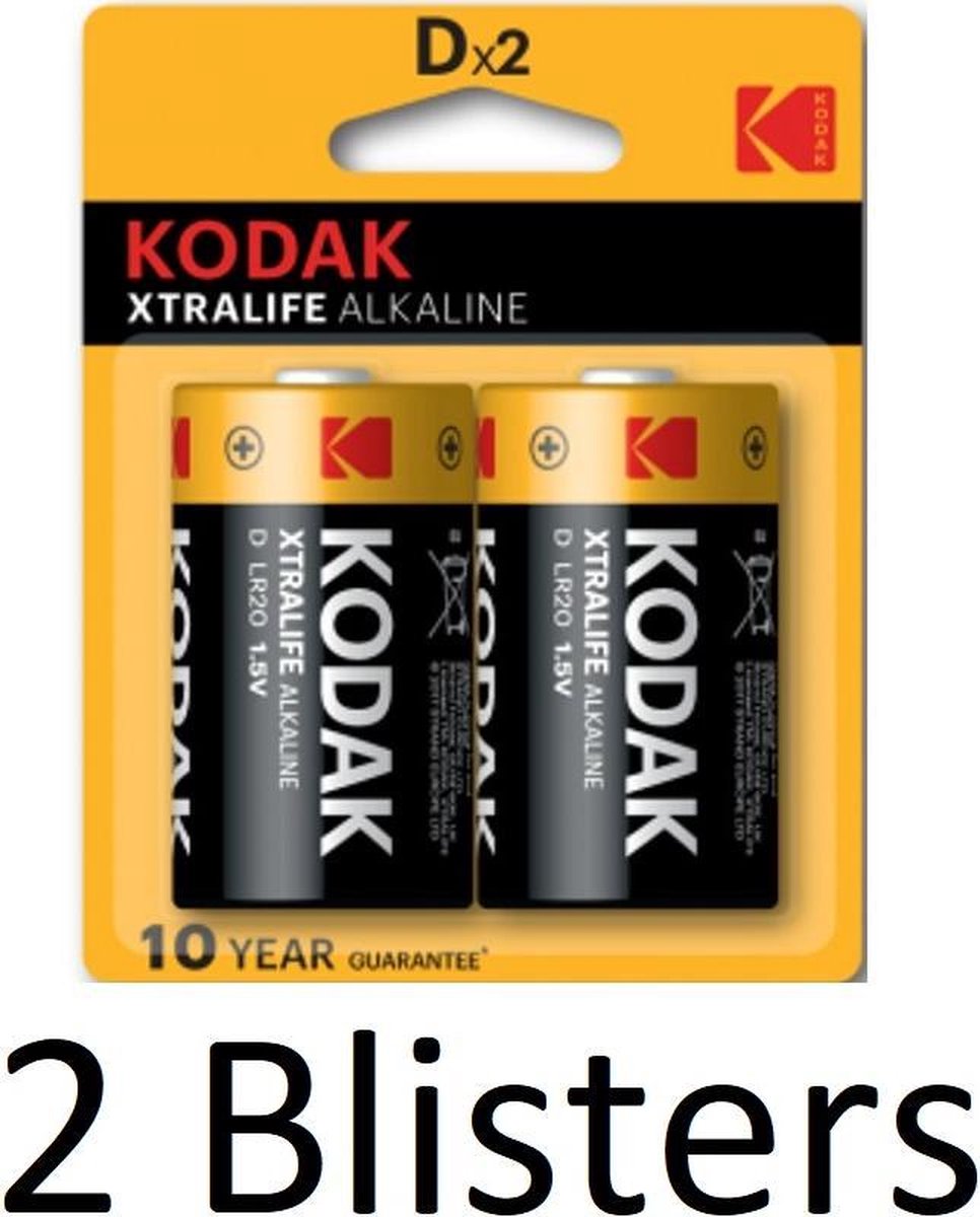 4 Stuks (2 Blisters a 2 st) Kodak XTRALIFE alkaline D