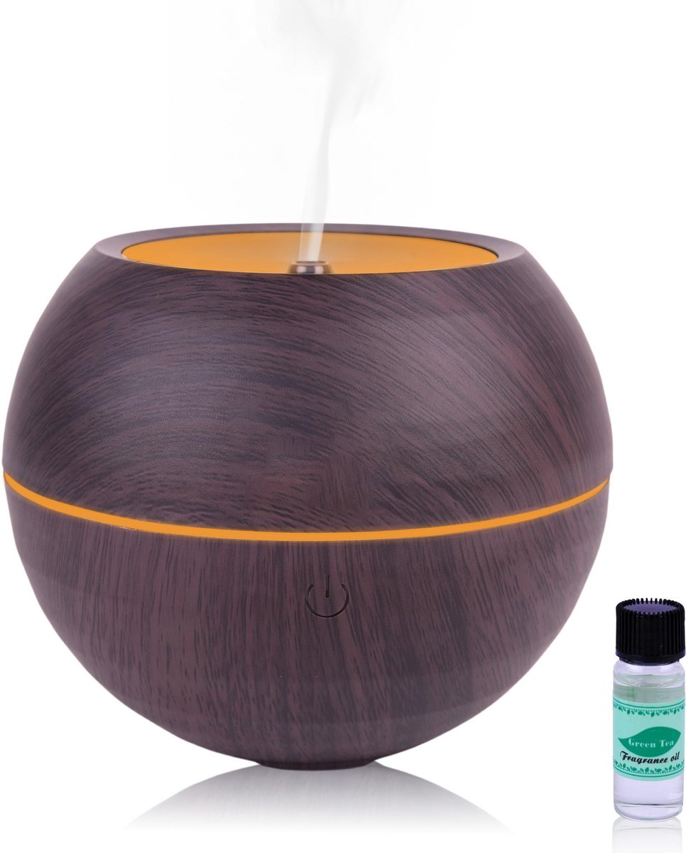 Niceey Aroma Diffuser Luchtbevochtiger – Geurverspreider Elektrisch – Incl. Etherische Olie – Vernevelaar 230 ml – met LED Verlichting – Donkerbruin