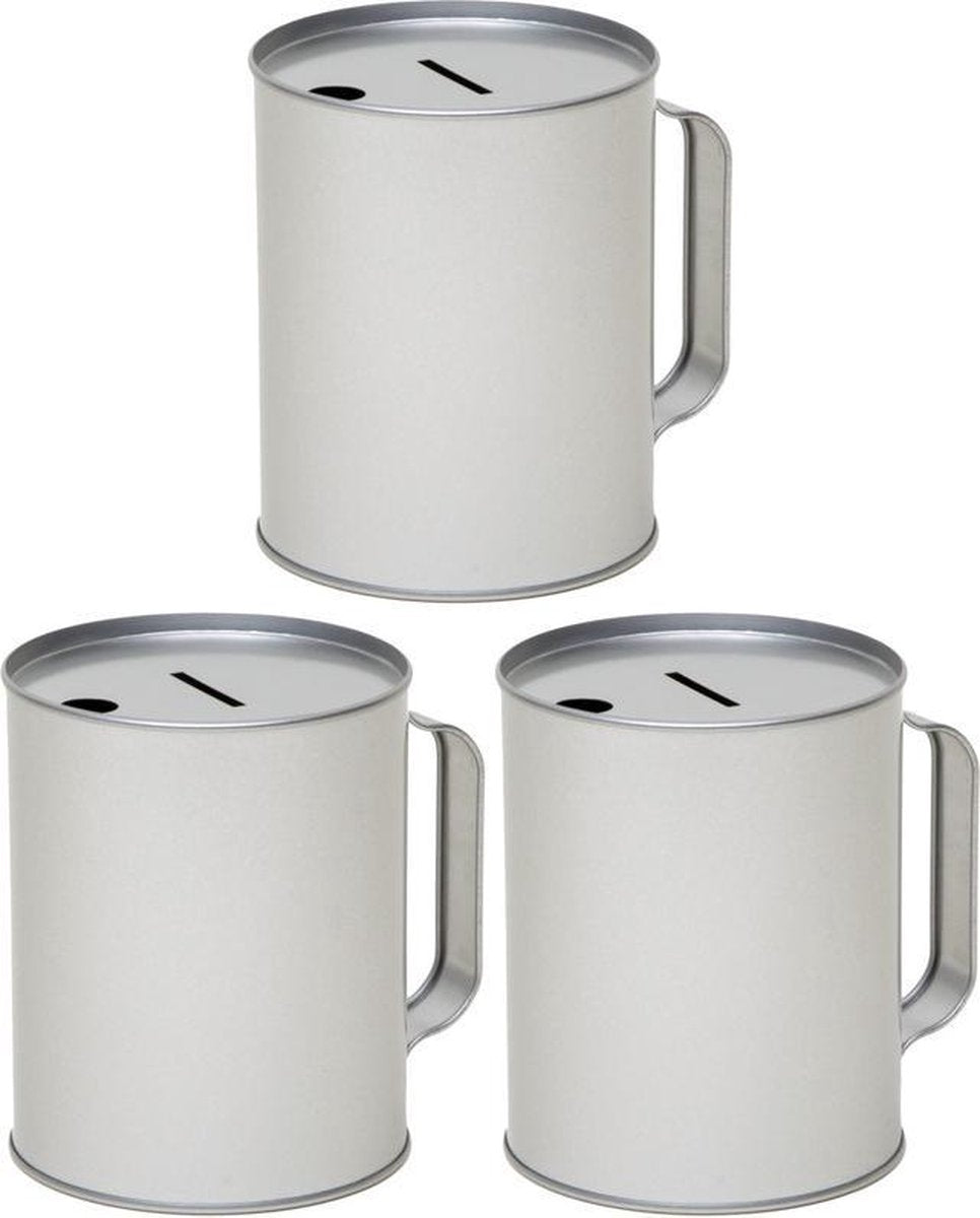 3x Zilveren blanco collectebussen 10 x 13 cm - Inzamelingsactie/goede doelen spaarpot van metaal
